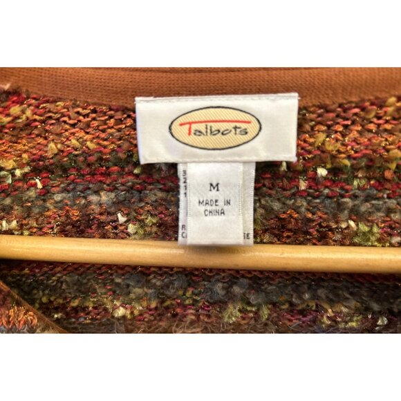 Vintage Talbots Fall Boucle Knit Cardigan Sweater Y2K Retro Medium Autumn Boho - Picture 3 of 5